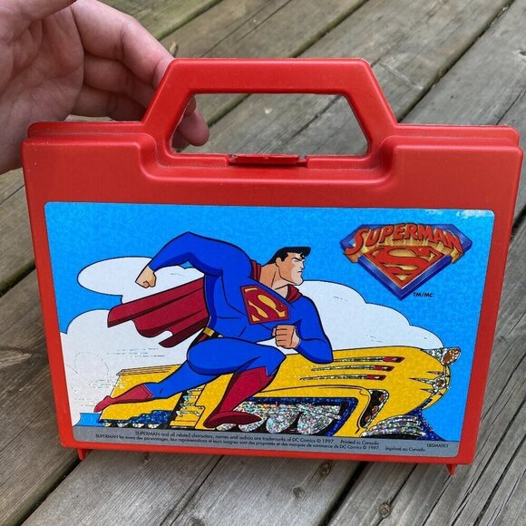 Vintage 1997 DC Comics Superman Sticker Box Lunch Box Bag - Picture 1 of 5